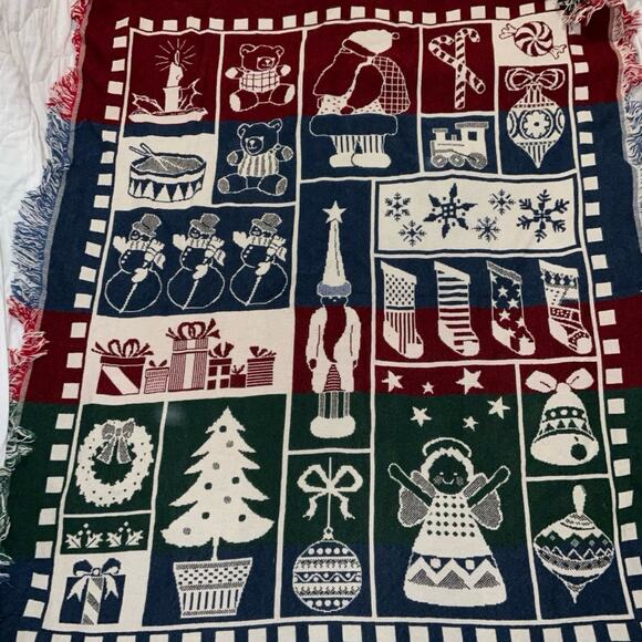 VTG VINTAGE COMING HOME CHRISTMAS SANTA CLAUS AFGHAN THROW TAPESTRY 48x60 - Picture 6 of 8